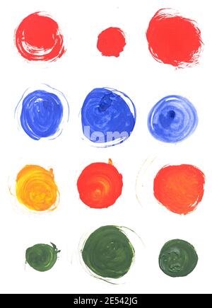 Cercles aquarelle peints à la main sur fond blanc Banque D'Images