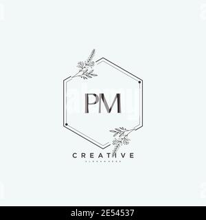 PM Beauté vecteur logo initial art, écriture logo de la signature initiale, mariage, mode, bijoux, boutique, floral et botanique avec la température créative Illustration de Vecteur