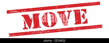 DÉPLACER le texte sur le timbre rouge grungy vintage en caoutchouc. Banque D'Images