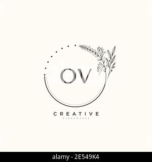 OV Beauté vecteur logo initial art, écriture logo de la signature initiale, mariage, mode, bijoux, boutique, floral et botanique avec la température créative Illustration de Vecteur