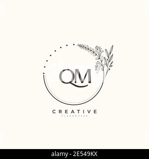 QM Beauty vector logo initial art, écriture logo de la signature initiale, mariage, mode, bijoux, boutique, floral et botanique avec la température créative Illustration de Vecteur