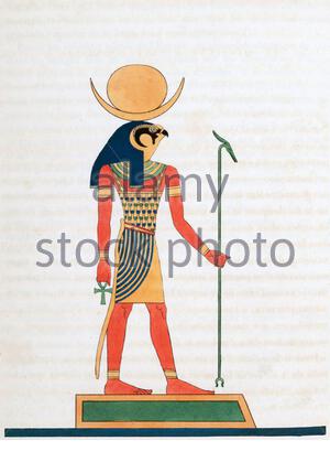 Égypte ancienne, Dieu Khonsu de la Lune, illustration ancienne de 1823 Banque D'Images