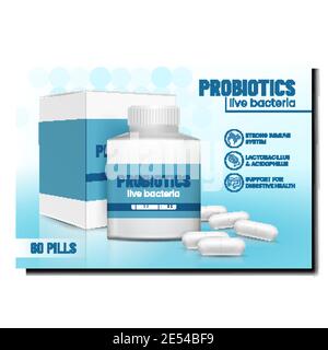 Probiotiques bactéries vivantes vecteur d'affiche promotionnel Illustration de Vecteur
