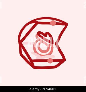 Élément dessiné à la main pour la Saint-Valentin. Gribouillages pour le Web, carte postale, Félicitations. Boîte cadeau avec anneau Illustration de Vecteur