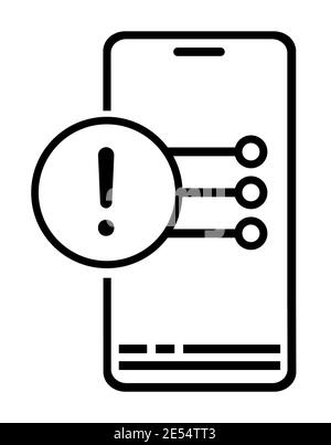 Icône. Le smartphone affiche un message d'avertissement à l'écran avec un point d'exclamation. Erreur de téléphone mobile. Menu de sélection de l'action suivante. Vecteur Illustration de Vecteur