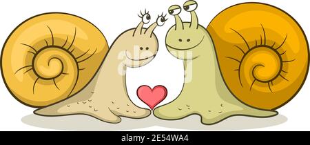 Dessins animés animaux, escargots femme et un homme, amoureux avec coeur de vacances de la Saint-Valentin, isolé sur fond blanc. Vecteur Illustration de Vecteur