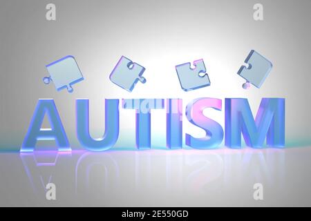 Autism Word, lettrage de style moderne avec casse-tête et espace de copie, illustration 3d Banque D'Images