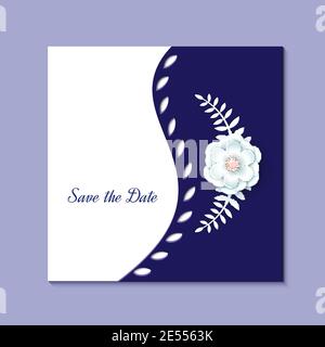 Motif découpé en papier avec composition florale sur feuille. Magnifique fond avec des décorations florales en papier fantaisie de couleur blanche et bleue. Modèle Illustration de Vecteur