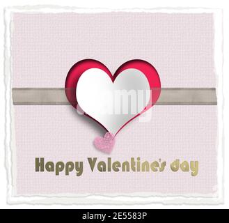 Histoire D Amour Mignonne Deux Coeurs Sur Fond Rose Avec Ruban Texte Dore Happy Valentines Day Saint Valentin Mariage Carte D Amour Illustration 3d Photo Stock Alamy