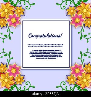 Papier art fleurs arrière-plan avec feuille de papier. Cadre carré fleuri. Illustration de la carte vectorielle. Toile de fond avec fleurs en papier et lieu pour le texte, pour Illustration de Vecteur