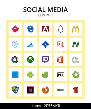 25 social Icon envato, bimobject, powerpoint, appnet, twitch modifiable Vector Design Elements Illustration de Vecteur