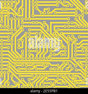 Fond de carte de circuit imprimé vectoriel, motif transparent. Couleurs tendance de 2021, gris ultime, illuminant Illustration de Vecteur
