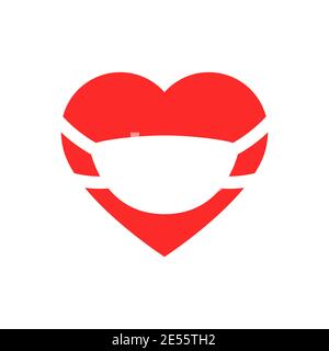 coeur rouge valentin porte un masque médical. illustration vectorielle. Illustration de Vecteur
