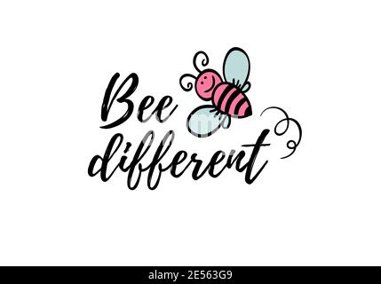 Abeille expression différente avec l'abeille Doodle sur fond blanc. Affiche lettrage, carte de motivation ou t-shirt, imprimé textile. Citation inspirante Illustration de Vecteur
