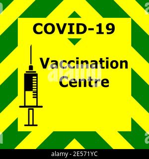 Graphique vectoriel en chevron vert et jaune identifiant un Covid 19 centre de vaccination Illustration de Vecteur