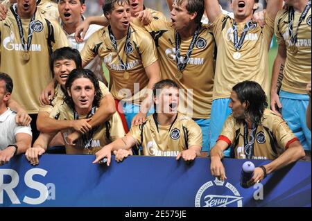 Zenit Saint-Pétersbourg célèbre la victoire de la finale de la Super coupe de l'UEFA au Stade Louis II à Monaco, le 29 août 2008. Photo de Willis Baker/Cameleon/ABACAPRESS.COM Banque D'Images