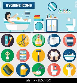 Hygiène personnelle salle de bain tube et accessoires plat icônes composition 2 bannières horizontales ensemble abstrait vecteur isolé illustration Illustration de Vecteur