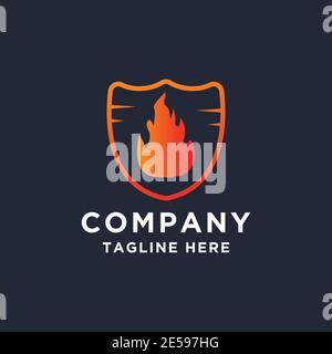 Logo Shield Fire Flame Illustration de Vecteur