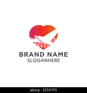 Espace négatif oiseau en forme de logo d'amour vecteur Illustration de Vecteur