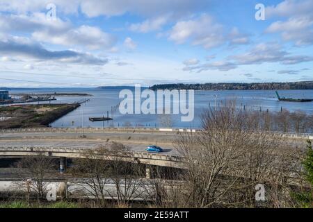 Port Gardner est une entrée de possession Sound sur laquelle se trouve la ville d'Everett, Washington. La rivière Snohomish s'écoule vers l'extrémité nord du Banque D'Images