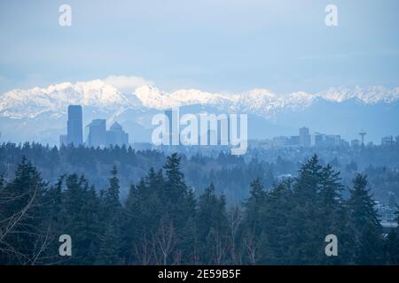 Vue panoramique sur Seattle le jour d'hiver. Banque D'Images