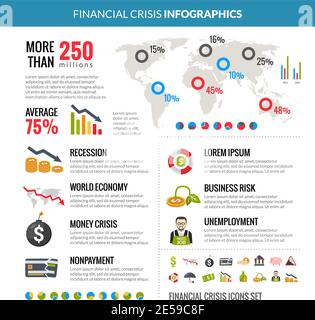 Crise financière mondiale et réduction du risque commercial en période de récession analyse statistique avec diagrammes infographiques illustration vectorielle de mise en page Illustration de Vecteur