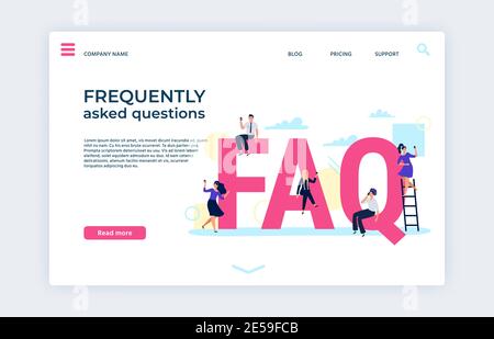 Modèle de page Web de renvoi aux questions les plus fréquentes Illustration de Vecteur
