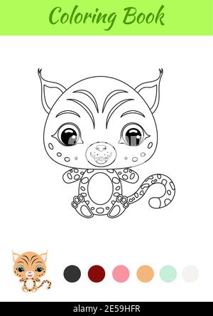 Livre de coloriage petit bébé lynx assis. Page de coloriage pour enfants. Activité éducative pour les enfants d'âge préscolaire et les tout-petits avec un animal mignon. Noir et Illustration de Vecteur