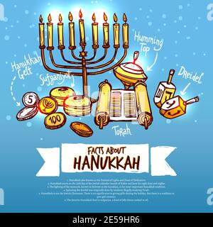 Ensemble d'infographies Hanukkah avec illustration vectorielle des symboles religieux traditionnels Illustration de Vecteur