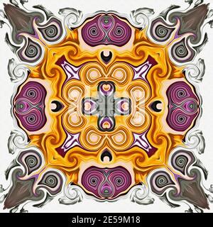 Contexte abstrait. Fractale psychédélique, texture des coups de pinceau de peinture colorée de lignes et de taches floues de différentes formes et tailles. Banque D'Images