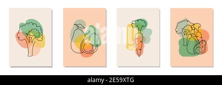 Ensemble de légumes de style linéaire dessiné à la main. Illustration de Vecteur