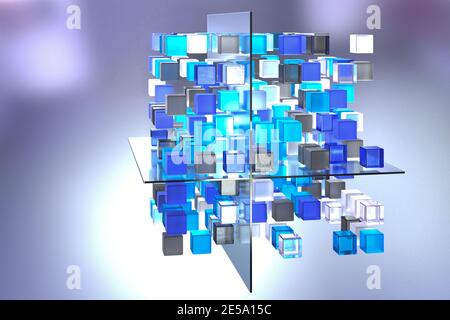 Concept d'entrepôt de données. Découpage et découpage des cubes de données à des fins de Business Intelligence et d'analyse des données. Banque D'Images