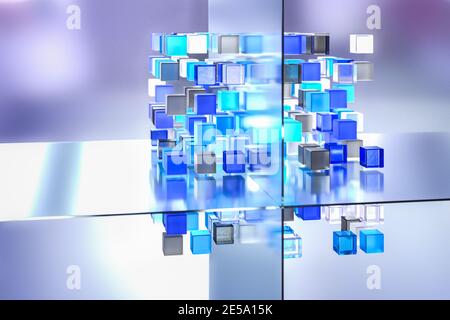 Concept d'entrepôt de données. Découpage et découpage des cubes de données à des fins de Business Intelligence et d'analyse des données. Banque D'Images