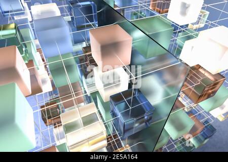 Concept d'entrepôt de données. Découpage et découpage des cubes de données à des fins de Business Intelligence et d'analyse des données. Banque D'Images