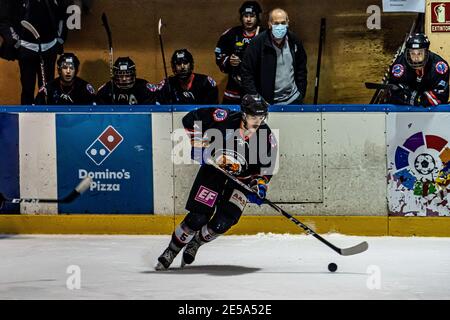 MAJADAHONDA, ESPAGNE - 14 novembre 2020: Match de hockey sur glace masculin entre SAD Majadahonda et CG Puigcerda tenu à la patinoire la Nevera à Majadahonda sur non Banque D'Images