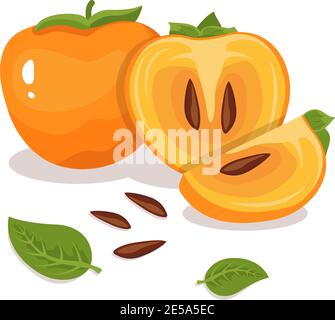 Icône de fruit orange persimmon dans un style de dessin animé Illustration de Vecteur