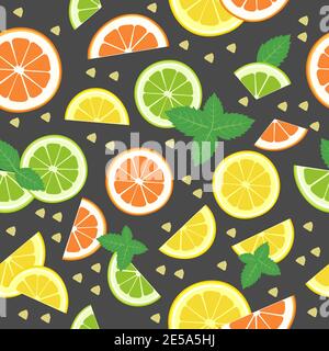 Citron, mandarine, rondelles de lime, feuilles de menthe, tranches de gingembre Illustration de Vecteur