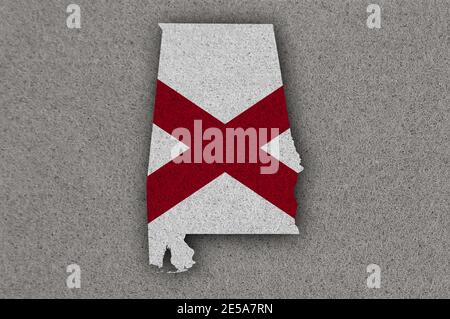 Carte et drapeau de l'Alabama sur le feutre Banque D'Images