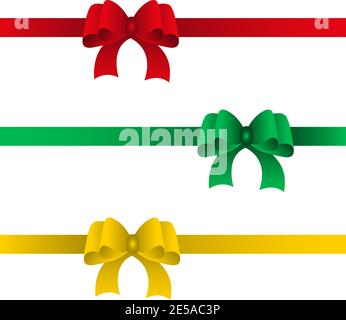 Ensemble de boucles festives avec rubans de rouge, vert et jaune. Illustration vectorielle Illustration de Vecteur