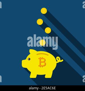 Banque de pigeonny pour économiser des pièces. Pig Banque de Piggy avec bitcoins. Illustration vectorielle Illustration de Vecteur