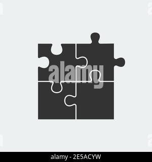 Puzzle - icône Vector. Jeu de quatre pièces de puzzle noires sur fond blanc Illustration de Vecteur
