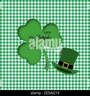 Papier art de la feuille de trèfle et chapeau. illustration 3d de la feuille de trèfle à la Saint Patrick. Illustration vectorielle Illustration de Vecteur