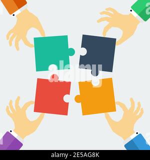 Illustration du vecteur de puzzle. Concept d'entreprise de travail d'équipe. Quatre personnes reliant les éléments du puzzle Illustration de Vecteur