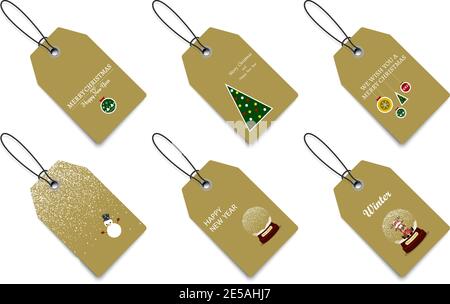 lot de six étiquettes en papier de noël pour cadeaux. Eps10 Illustration de Vecteur