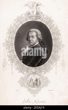 John Adams (1735-1826), homme d'État américain et père fondateur, 2e président des États-Unis, portrait gravé par Stephenson après John Singleton Copley, 1797-1849