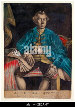 Major général Joseph Warren (1741-1775), American Physician and Patriot, portrait imprimé par Joseph Hiller Sr (peut-être) après John Singleton Copley, vers 1776 Banque D'Images