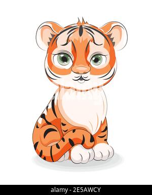 adorable bébé tigre symbole 2022, 2034 nouvel an, photo à la main dessin style dessin animé, pour t-shirt vêtements mode imprimé, carte de voeux, carte postale. ba Illustration de Vecteur