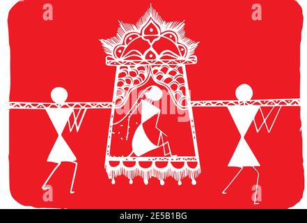 Conception vectorielle d'un couple indien en mariage Satphera cérémonie de Inde Illustration de Vecteur