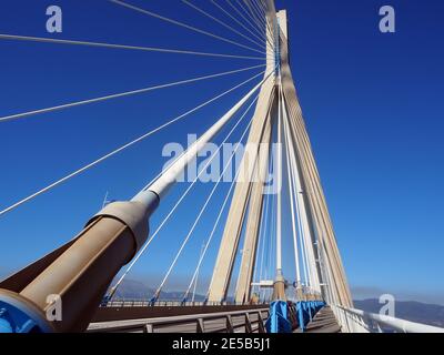 Détail du pont suspendu Rio-Antirrio, Grèce Banque D'Images