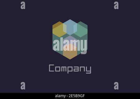 Logo hexagonal en forme de lettre T. Logo T moderne et géométrique, avec concept de couleur transparente. Illustration de Vecteur